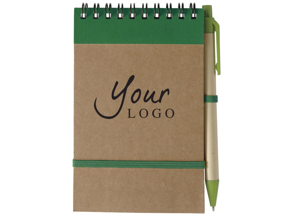 Taccuino in carta riciclata, con penna a sfera Emory