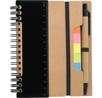 Taccuino in carta riciclata, memo stick adesivi, penna a sfera Angela