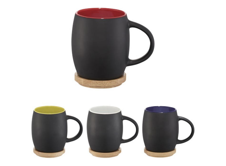 Tazza in ceramica Heart con coperchio in legno da 400 ml