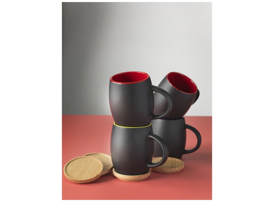 Tazza in ceramica Heart con coperchio in legno da 400 ml