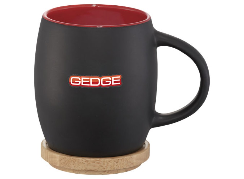 Tazza in ceramica Heart con coperchio in legno da 400 ml