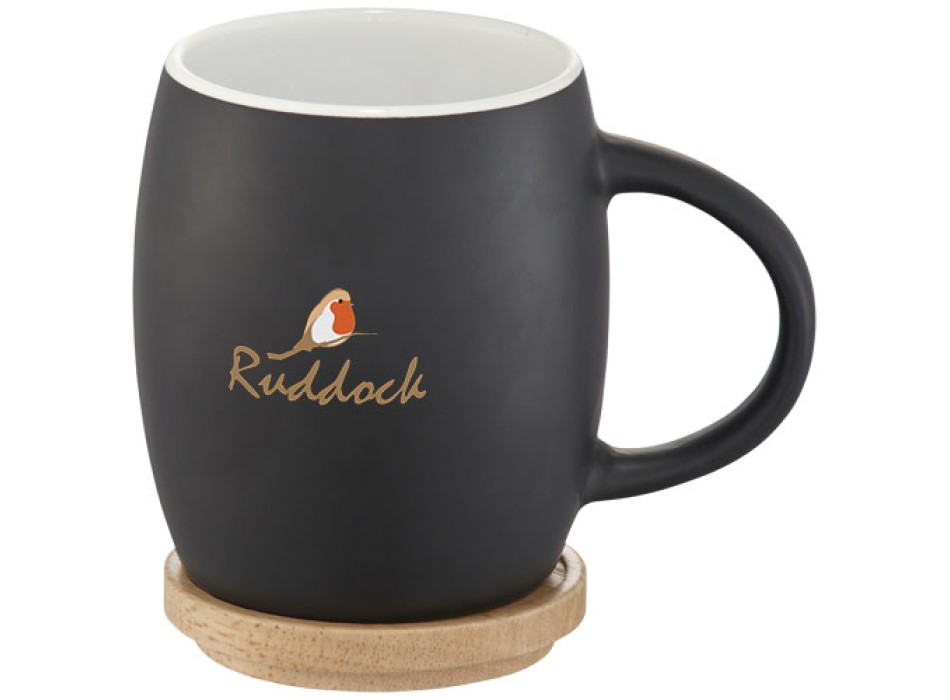 Tazza in ceramica Heart con coperchio in legno da 400 ml