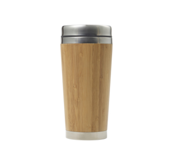 Tazza termica in acciaio inox e bamboo, a doppia parete