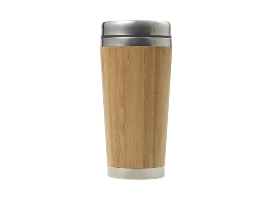 Tazza termica in acciaio inox e bamboo, a doppia parete
