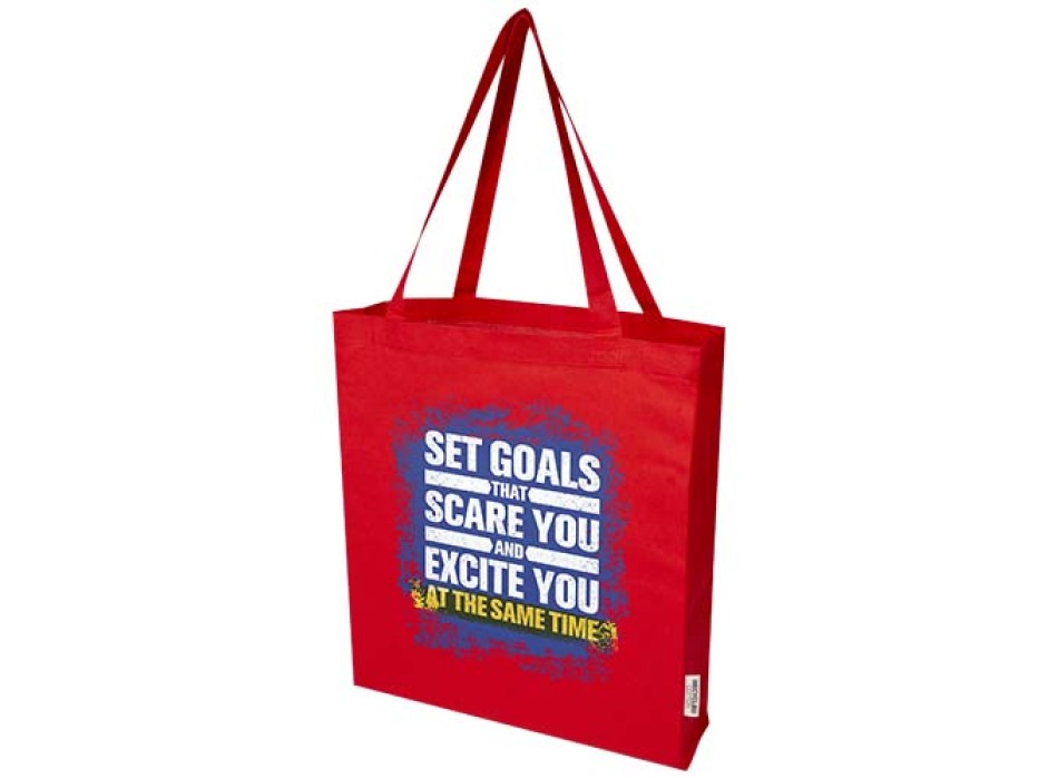 Tote bag a soffietto in cotone riciclato certificato GRS da 140 g/m² Madras