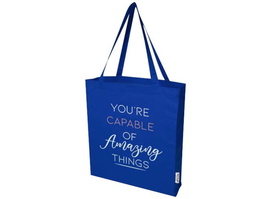 Tote bag a soffietto in cotone riciclato certificato GRS da 140 g/m² Madras