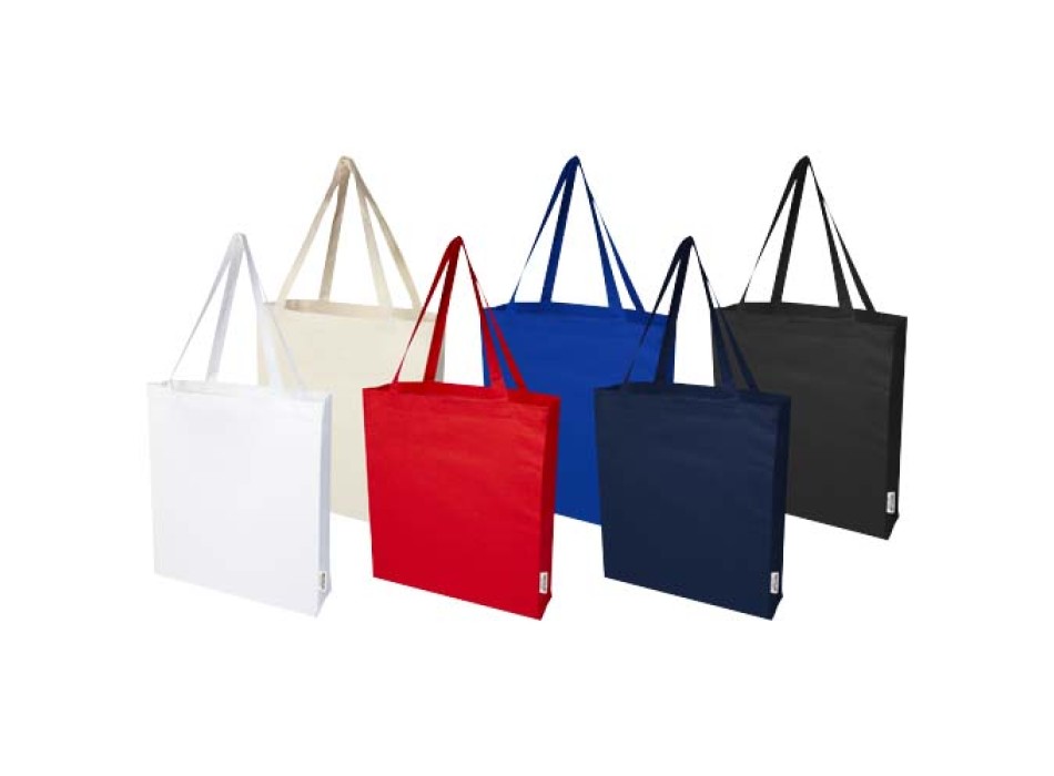 Tote bag a soffietto in cotone riciclato certificato GRS da 140 g/m² Madras
